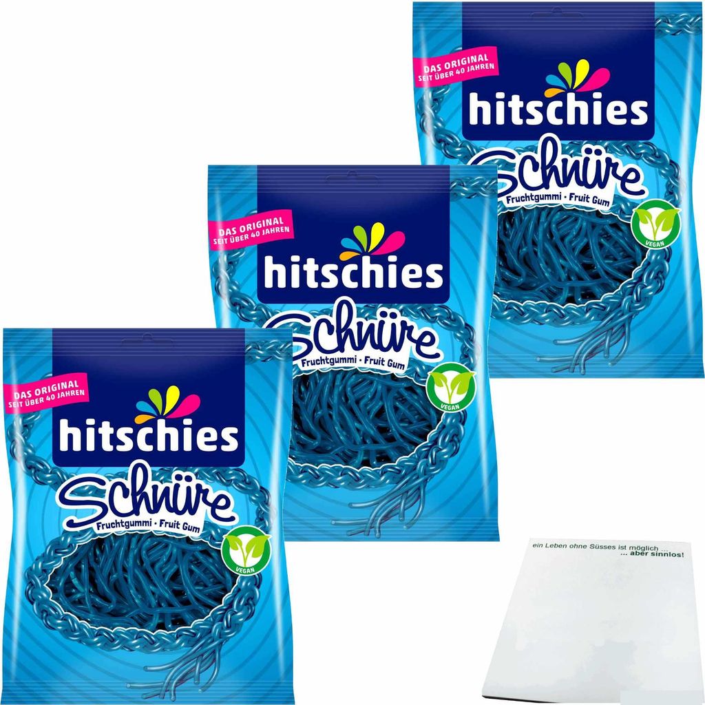 hitschies Schnüre Blau 3er Pack (3x125g Beutel) + usy Block Produktbild 