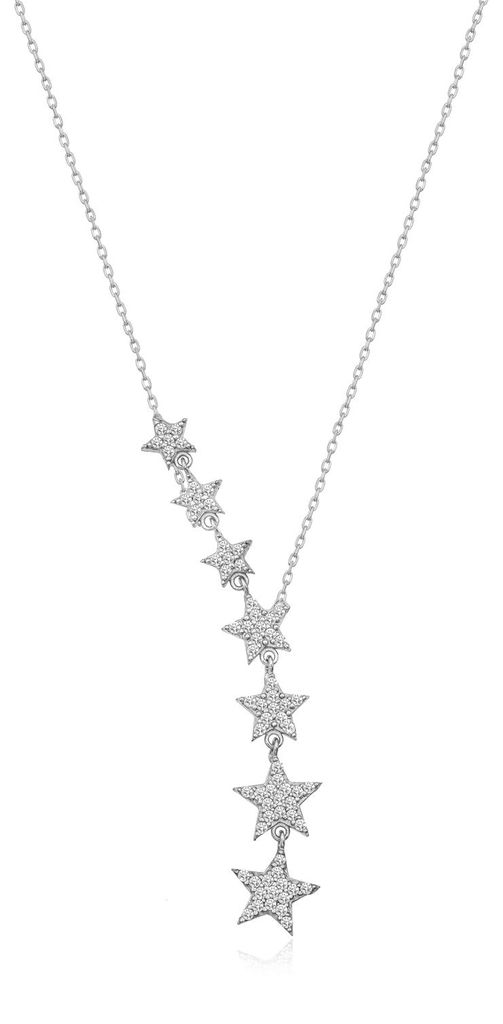 925 Silber Sternen Kette – Damen Halskette mit Zirkonia Sternenregen & Rodyum