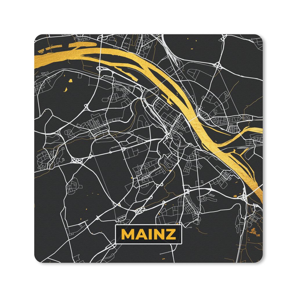 MuchoWow Mauspad Mousepad Mainz - Stadtplan - Karte - Deutschland - Gold 20x20 cm - Mousepads - Maus Mat - Pad - Mausunterlage - Desk Mat - Burea...