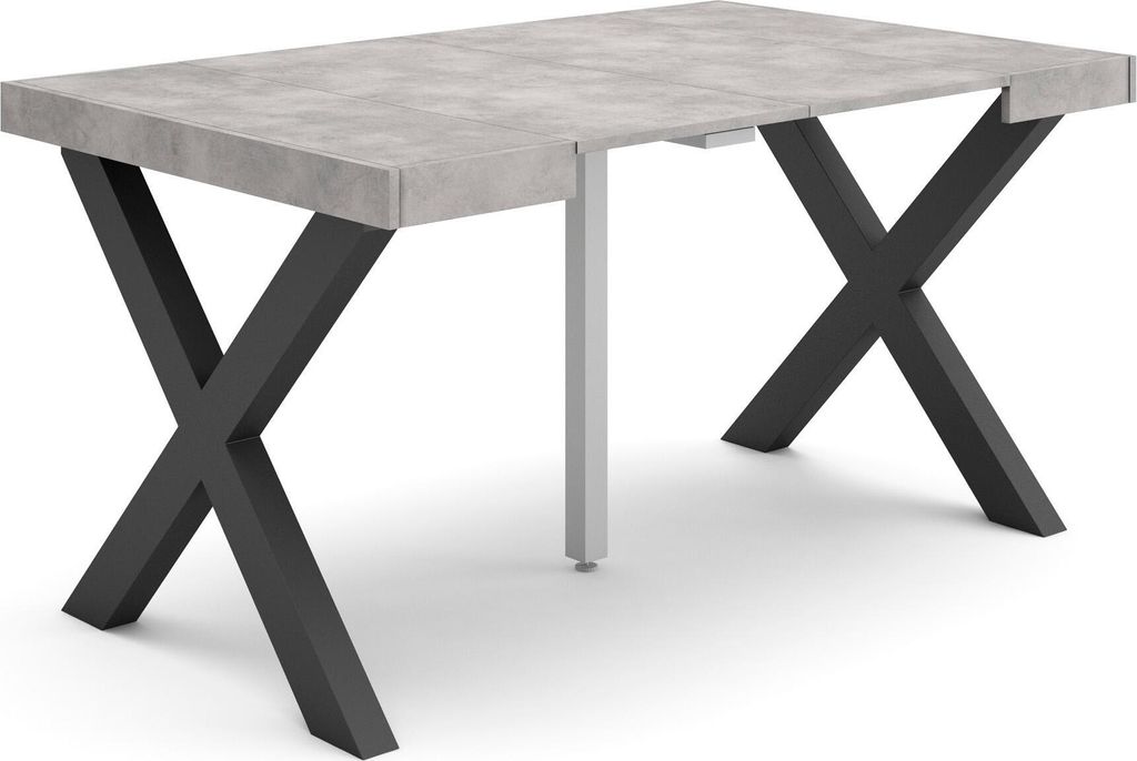 Ausziehbarertisch, 140x90x73cm, Für 6 Gäste, Massivholz Beine, Zementgrau