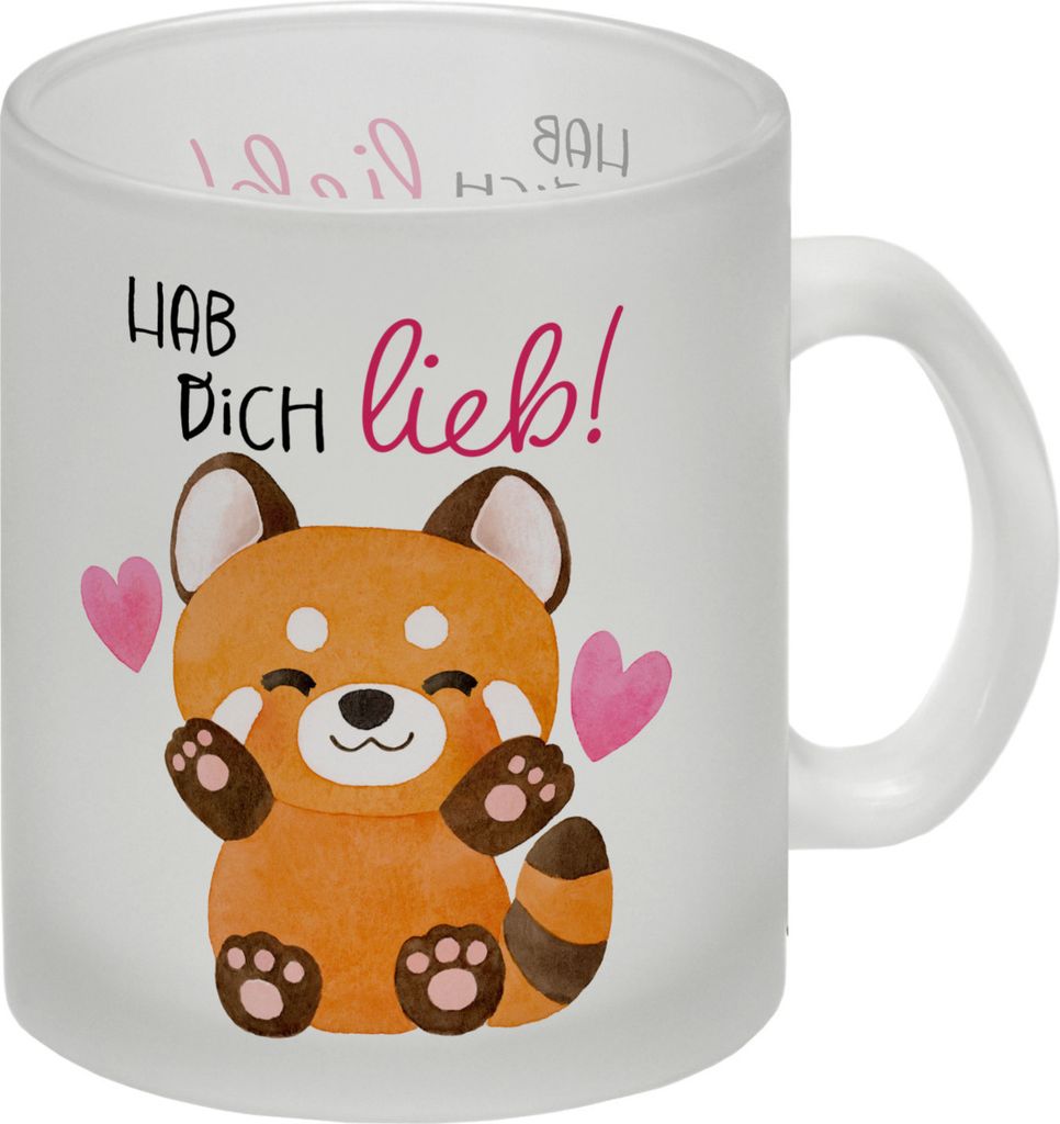 Roter Panda Glas Tasse mit Spruch Hab dich lieb