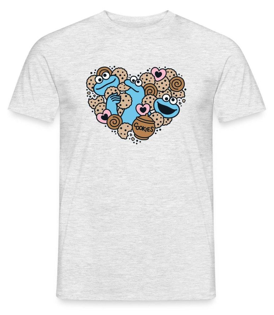 Spreadshirt Sesamstraße Herz Mit Krümelmonster Männer T-Shirt, XL, Grau meliert