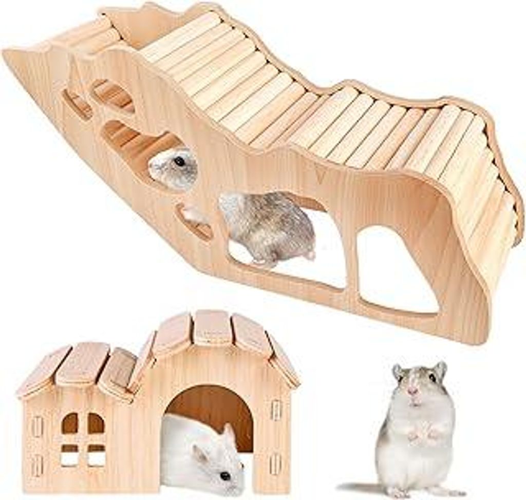 Hamster-Kletterleiter mit Hamster Haus,Hamster Spielzeug, Hamsterhaus, Hamster Spielzeug, Hamsterleiter, Holz-Kletterspielzeug und Brückenkäfig-D...
