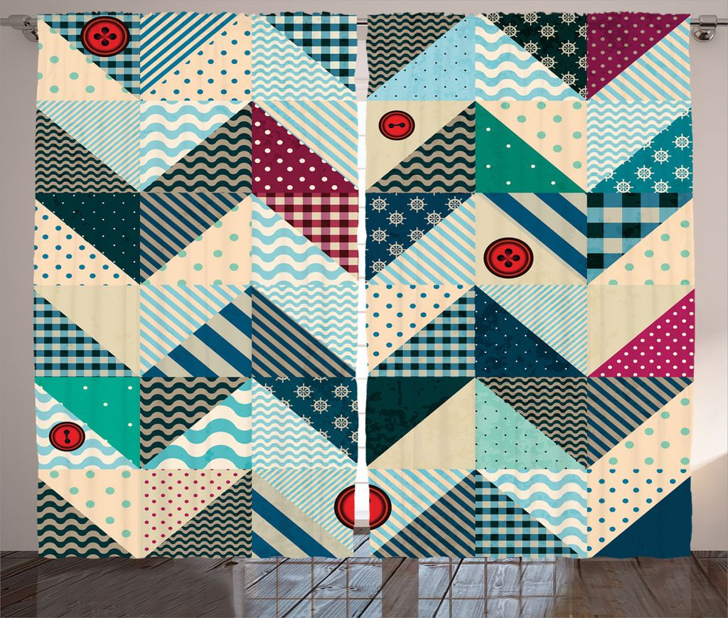 ABAKUHAUS Winkel Rustikaler Gardine, Vintage Patchwork-Kunst, Schlafzimmer Kräuselband Vorhang mit Schlaufen und Haken, 280 x 175 cm, Mehrfarbig