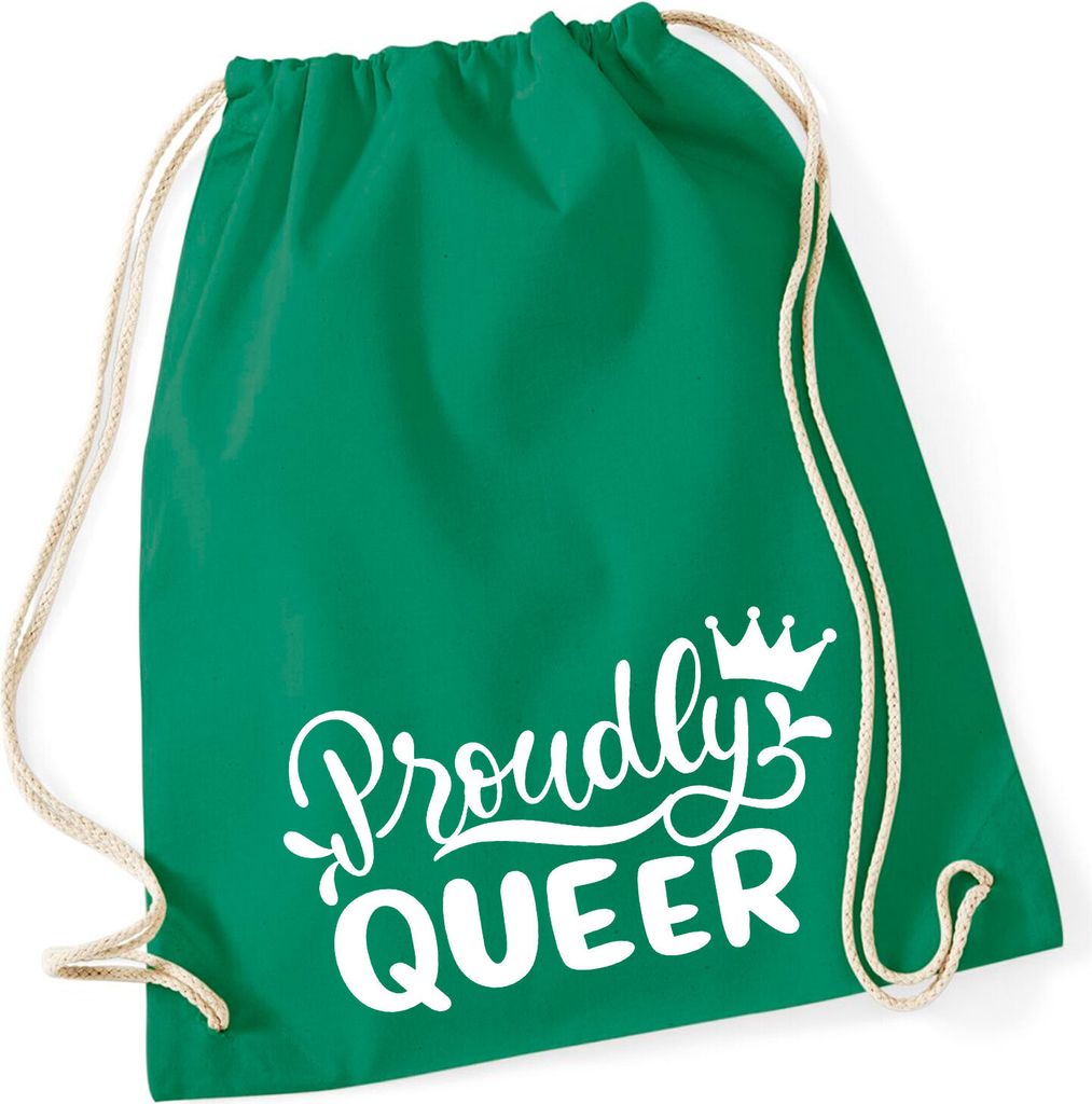 Huuraa Turnbeutel Proudly Queer Krone 12 Liter Kelly Green Baumwolle Rucksack Geschenkidee