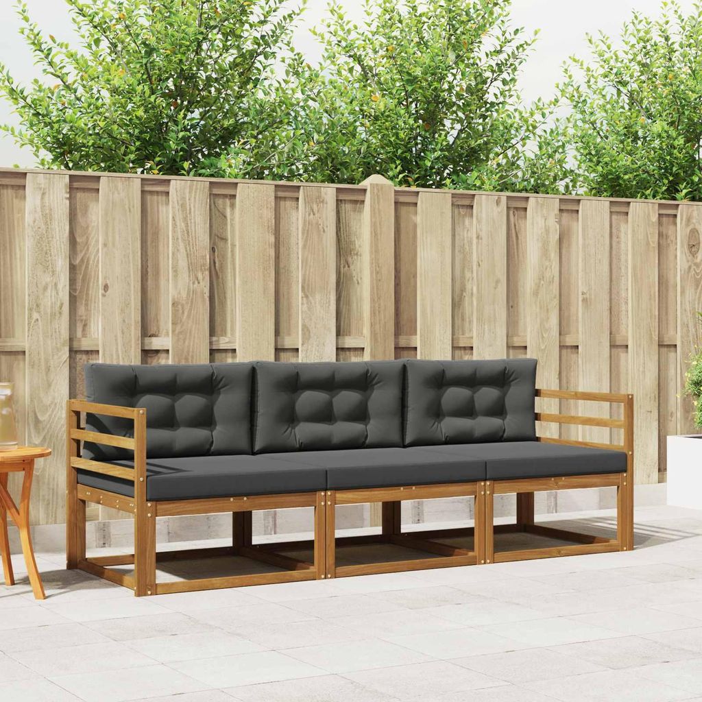 Outdoor-Sofagarnitur - VIDAXL - Terrassen-Sofa - mit Kissen - 3 pcs - Natur und Anthrazit