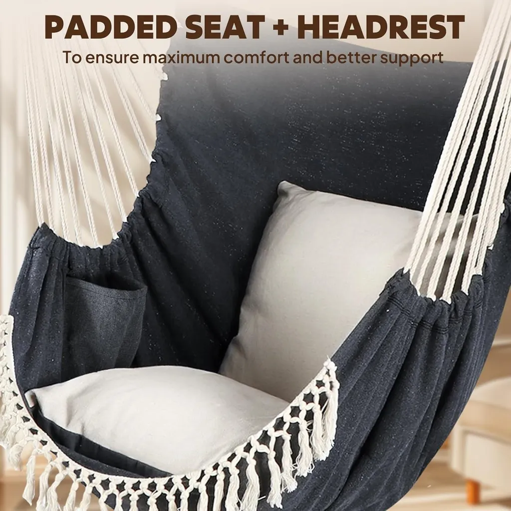 Fauteuil Suspendu Bohème Macramé - Balancelle de Jardin Design Chihee - 4