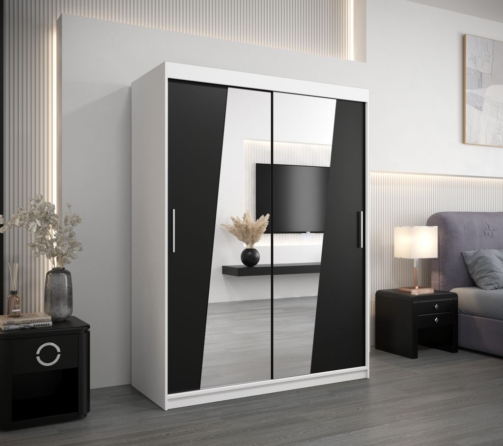 Kleiderschrank mit Spiegeln ELVIRA – Breite 150 cm, weiß / schwarz