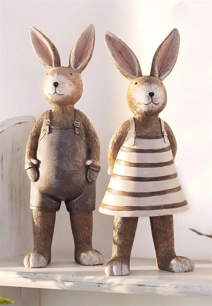 Décoration de Pâques Extérieure - Duo de Lapins de Jardin 29cm Style Nature