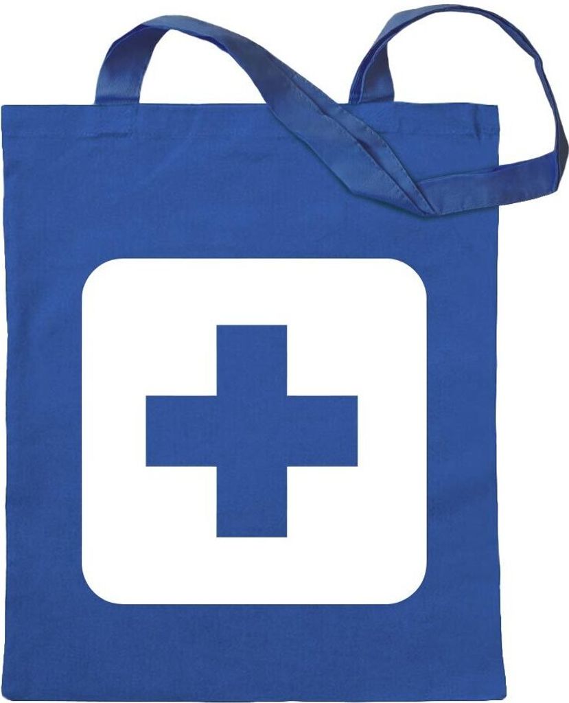 Kiwistar - Baumwolltasche - royalblau - Erste Hilfe Stelle Piktogramme - Tragetasche Stoffbeutel Umhängetasche Langer Henkel