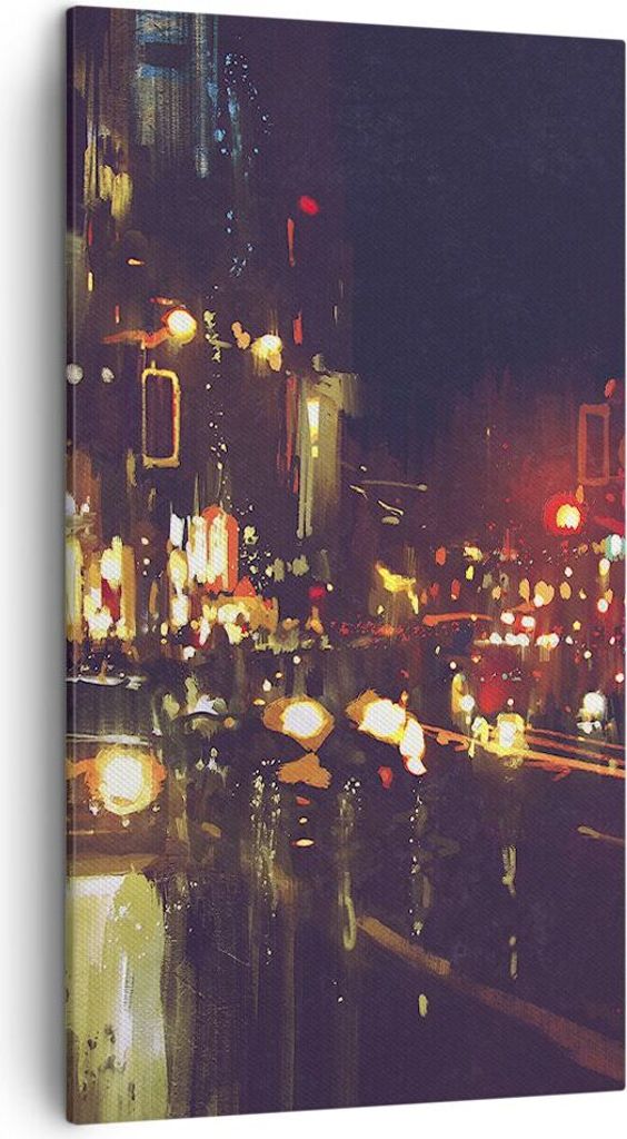 Bild auf Leinwand - Leinwandbild - Stadt Nacht Straße - 45x80cm - Wand Bild - Wanddeko - Wandbilder - Leinwanddruck - Bilder - Kunstdruck - Wandde...