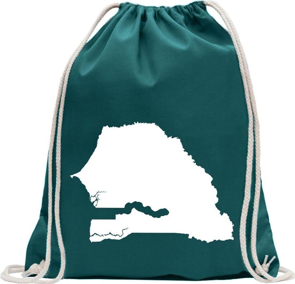 Kiwistar - Turnbeutel - petrol - Senegal Umriss Kontur - Fun Rucksack Sport Beutel Gymsack Baumwolle mit Ziehgurt