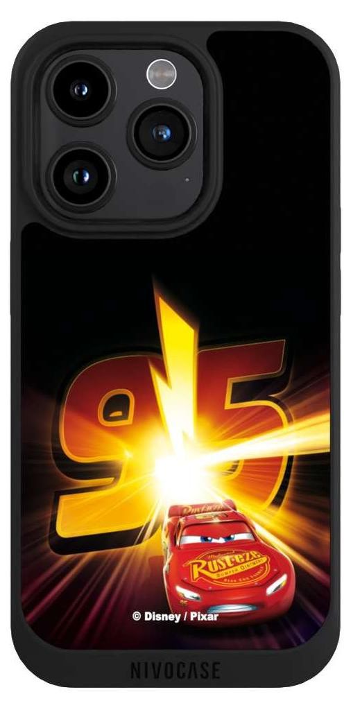 NIVOCASE Handyhülle für Apple iPhone 15 Pro Hülle NIVOpure Case Schwarz Cars Lightning Mcqueen 95 Offizielles Lizenzprodukt