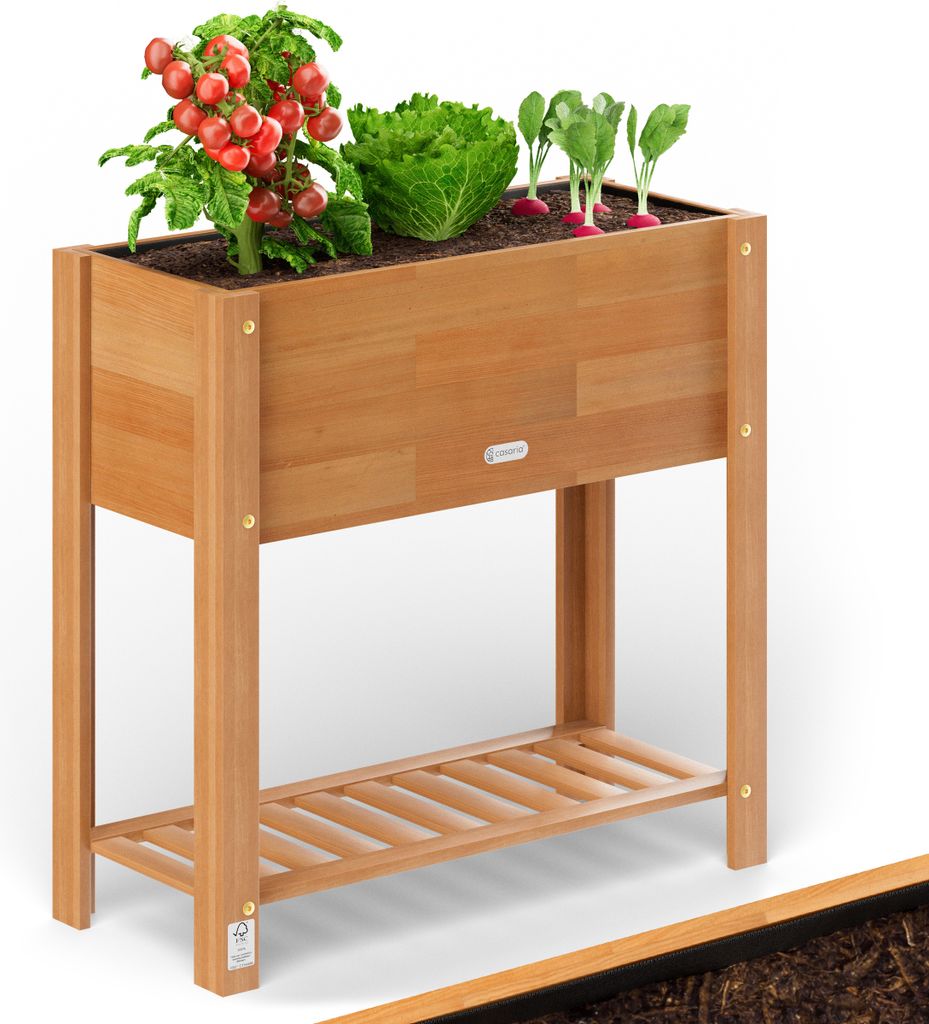 CASARIA Hochbeet 68x30x75cm FSC -zertifiziert Akazie 2stufig witterungsbeständig Massiv Holz Ablageboden Folie Kräuterbeet Pflanzkasten Beet B...