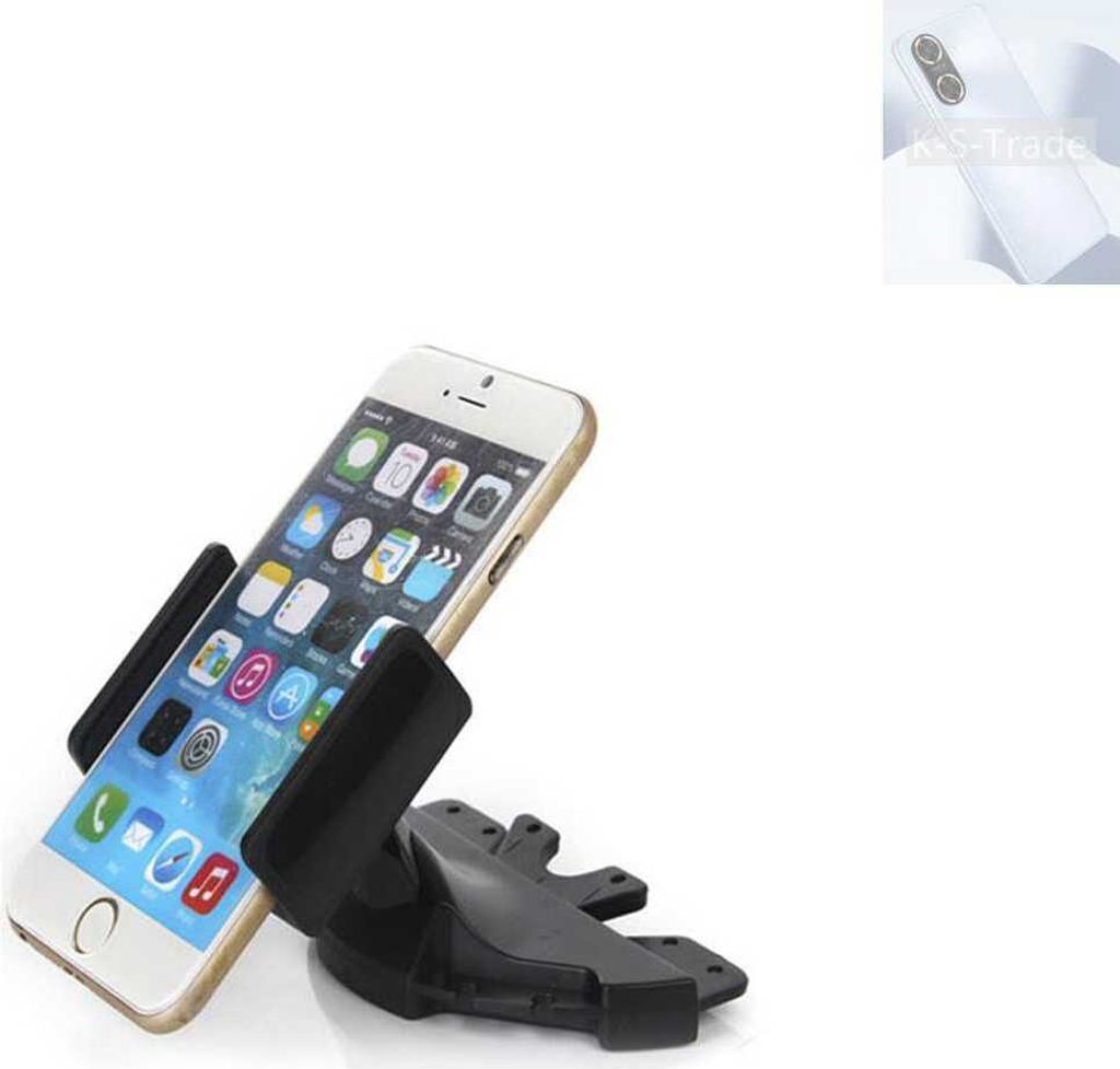 K-S-Trade CD Schlitz Halterung kompatibel mit Huawei Enjoy 60 Autohalterung KFZ-Halter Radio Handy Halterung 360° drehbar schwarz