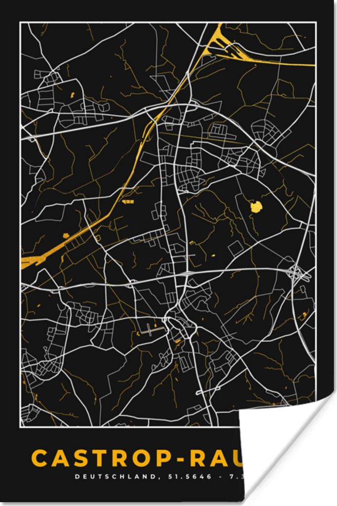 MuchoWow Poster Castrop Rauxel - Stadtplan - Gold - Karte - Deutschland 40x60 cm - Plakate für die Wand - Poster Babyzimmer