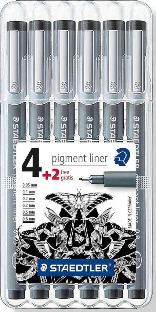 Staedtler - Fineliner Pigment 308 schwarz Set 4+2 gratis | 16 Stück