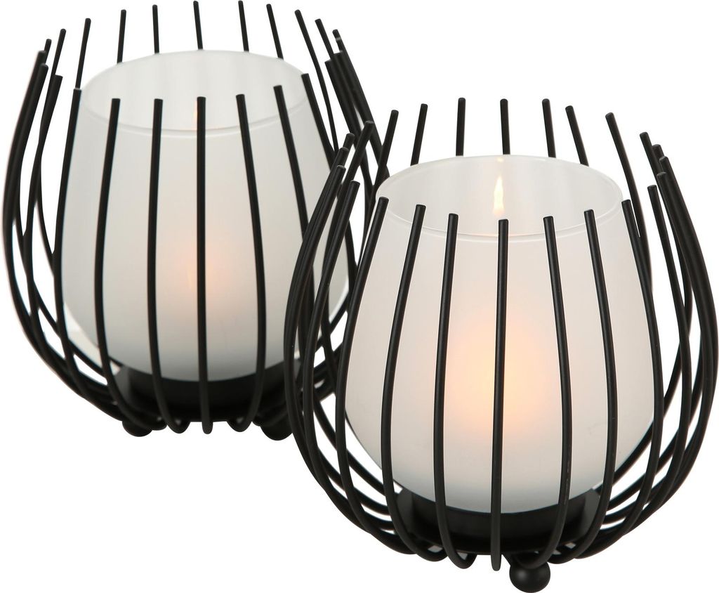 Boltze Windlicht Laval (2-tlg, schwarz, Glas, Eisen, 12cm Höhe, modernes Design)