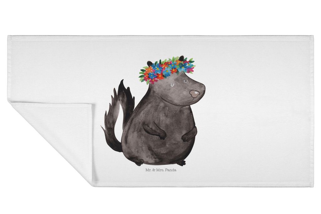 Mr. & Mrs. Panda Handtuch Stinktier Mädchen - Weiß - Geschenk, Yoga, 100x50, frottee, Namaste, Baumwollhandtuch, Flauschtuch, Skunk, gesichtstuch...