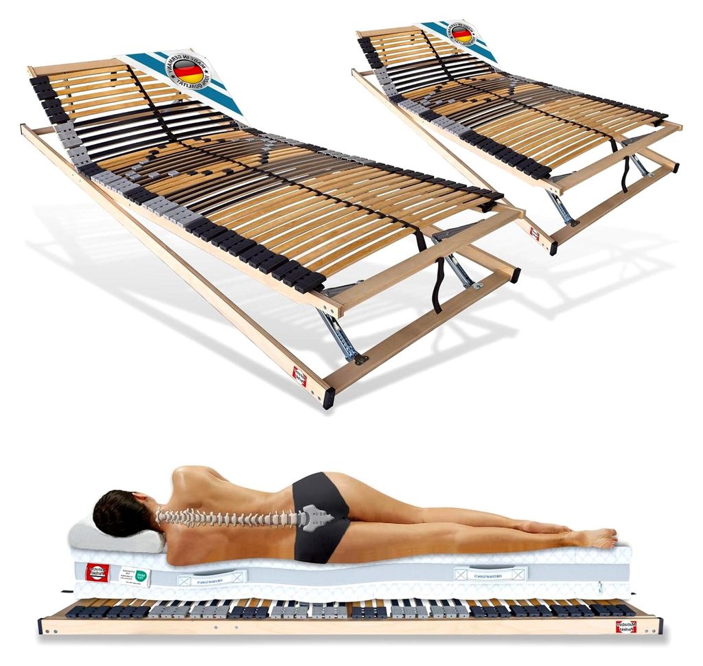 2er Set Lattenrost 100x200 cm Fertig montiert 7-Zonen Rahmen mit 42 Leisten Kopf- und Fußteil verstellbar Härtegrad-Regulierung orthopädisch bis...