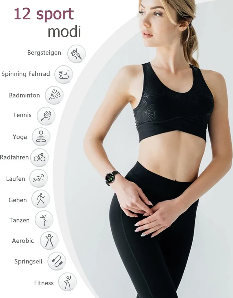 Smartwatch da donna, piccolo touchscreen da 1,1 pollici con contapassi, monitoraggio del sonno, monitoraggio SpO2, monitoraggio della frequenza cardiaca, Android IOS (Schrawz) - 2