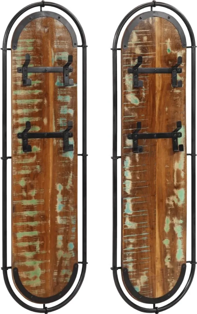 Coppia Appendiabiti Ingresso Legno Massello Recupero 4 Ganci