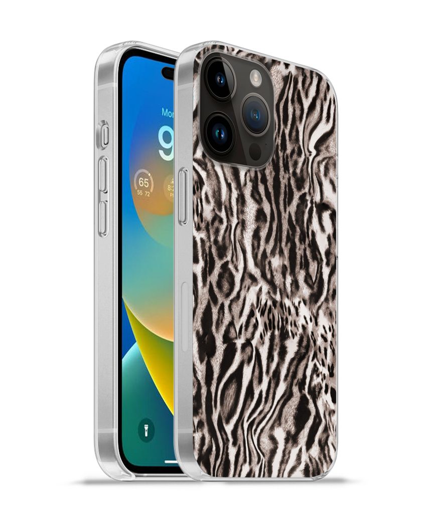 MuchoWow Handyhülle Schutzhülle Hülle für Apple iPhone 14 Pro - Softcase Pantherdruck - Formen - Schwarz - Braun Silikon Softcase Handy Hüll...