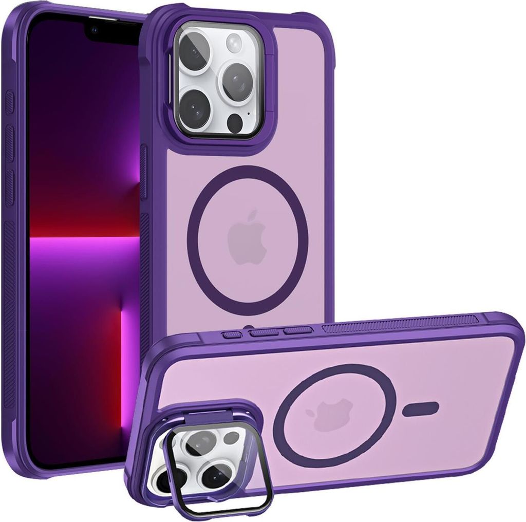 Conie MagSafe Schutzhülle für iPhone 13 Pro Max Hard Case Kunststoff Kamera Schutz Cover Hülle magnetisch mit Ständer in Lila