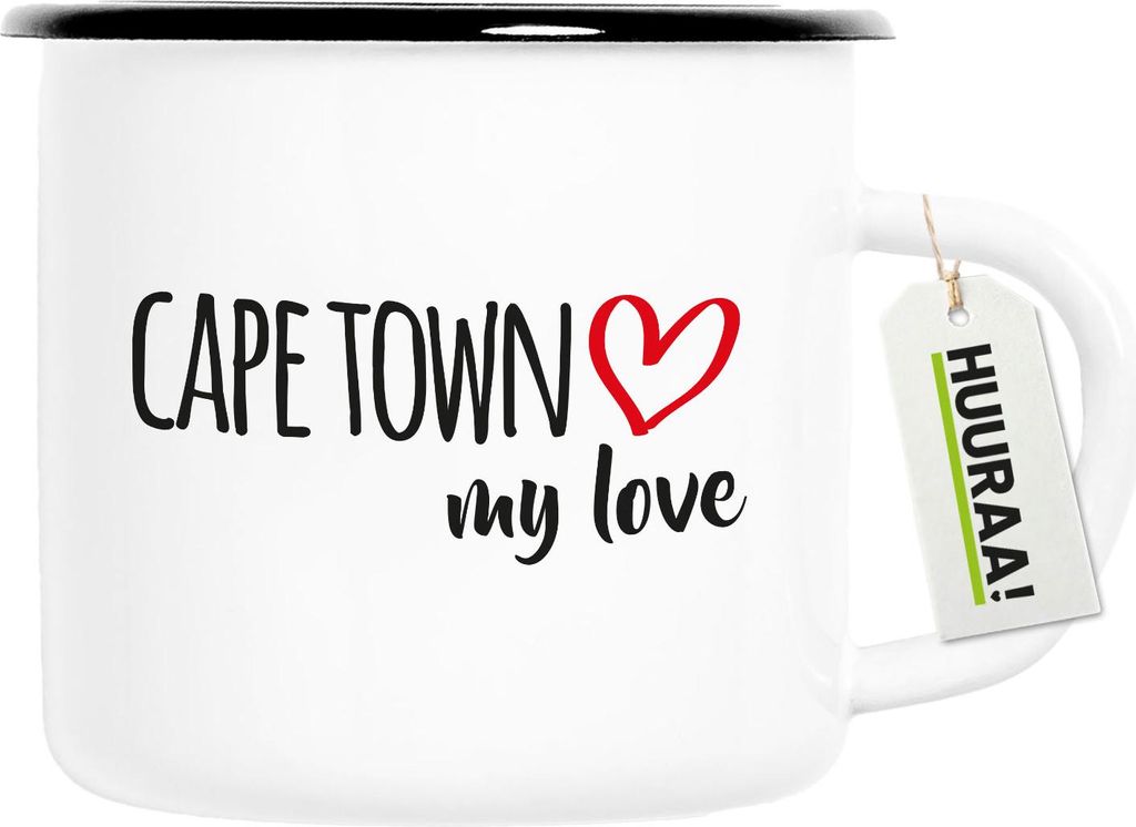 Huuraa Emaille Tasse Cape Town my love 300ml Vintage Campingbecher Geschenkidee