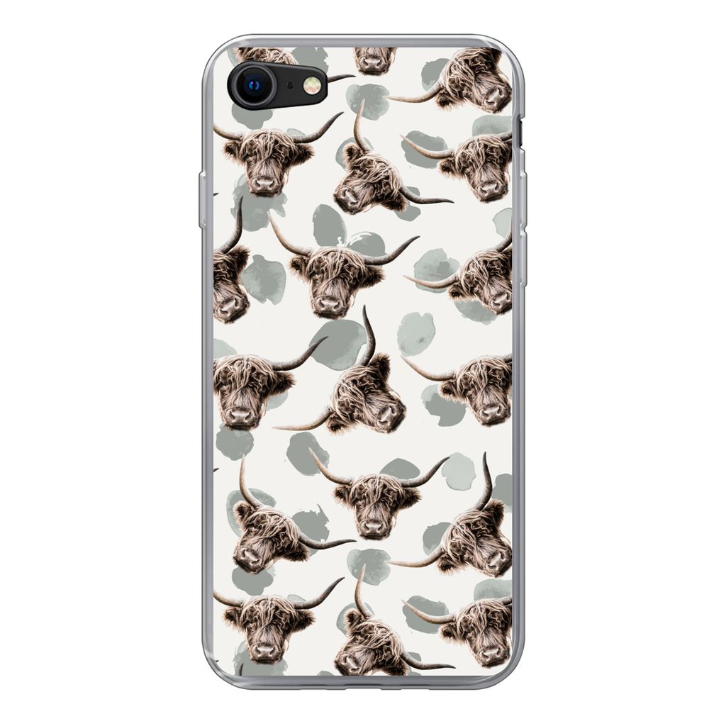 MuchoWow Handyhülle Schutzhülle Hülle für iPhone SE 2020 Kuh - Schottischer Highlander - Tiere Silikon Softcase Handy Hülle - Kartenbesitzer