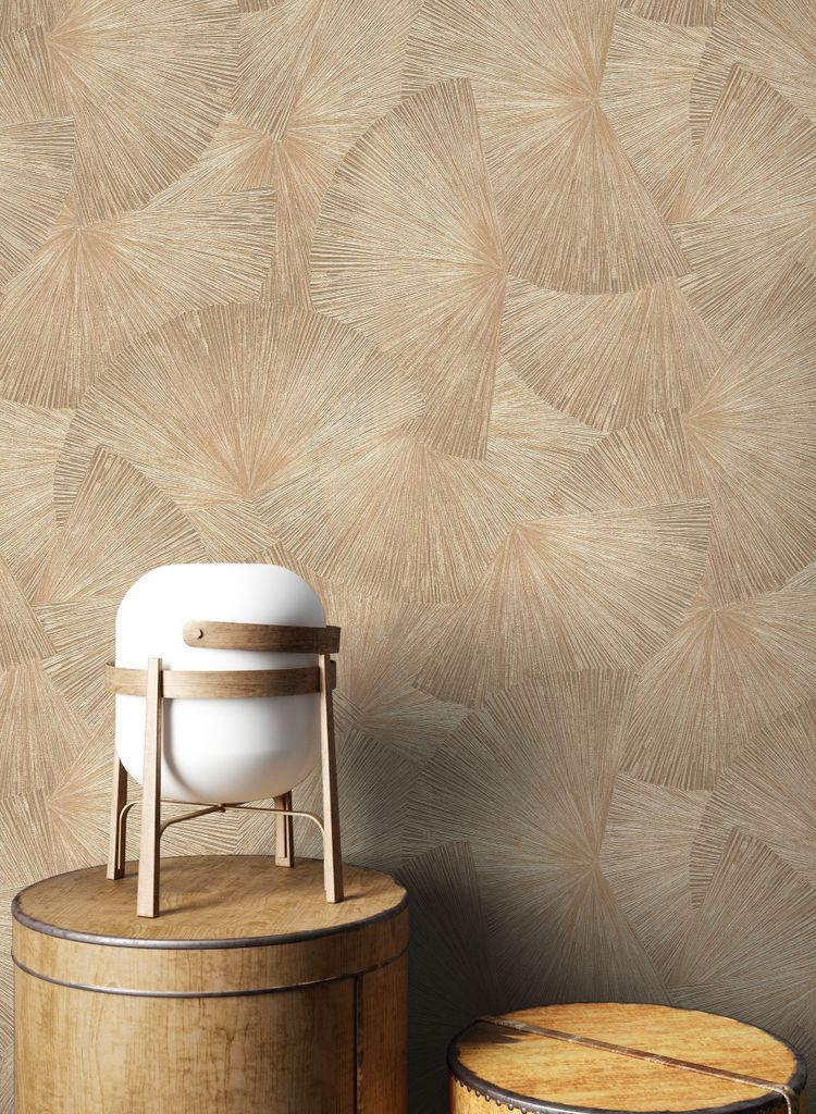 NEWROOM Tapete Gold Vliestapete Glänzend - Glanztapete Glamour Blätter Fächer Grafiktapete Metallic