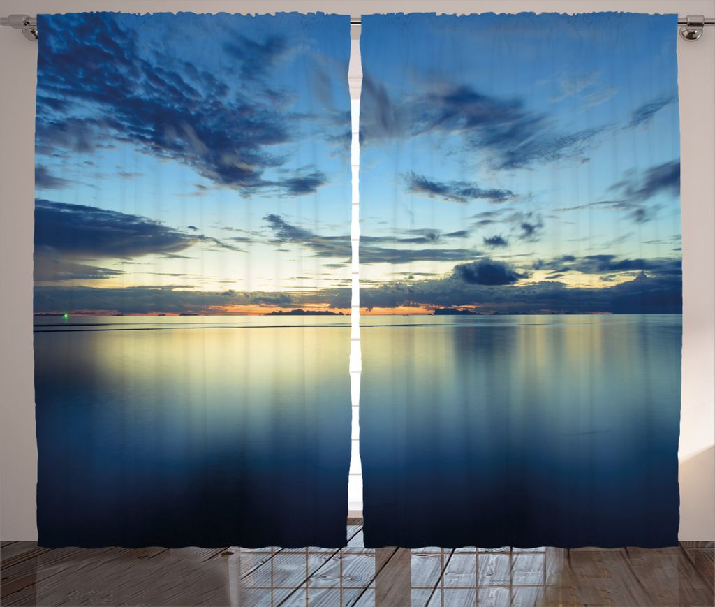 ABAKUHAUS Blau Rustikaler Vorhang, Dämmerung über der tropischen Lagune, Wohnzimmer Universalband Gardinen mit Schlaufen und Haken, 280 x 225 cm,...