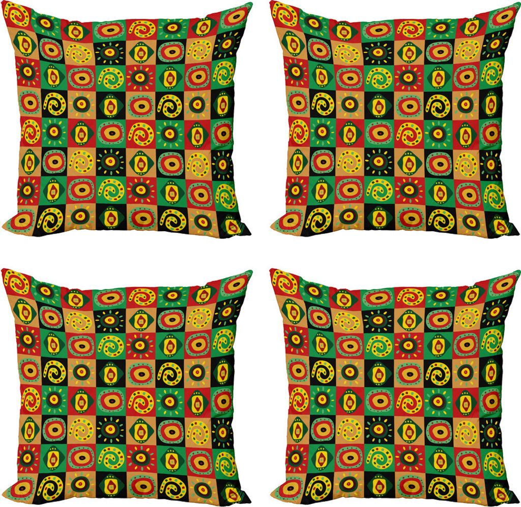 ABAKUHAUS afrikanisch Kissenbezug Set (4 Stück), trippy, Moderner Doppelseitiger Digitaldruck, 60 cm x 60 cm, Mehrfarbig