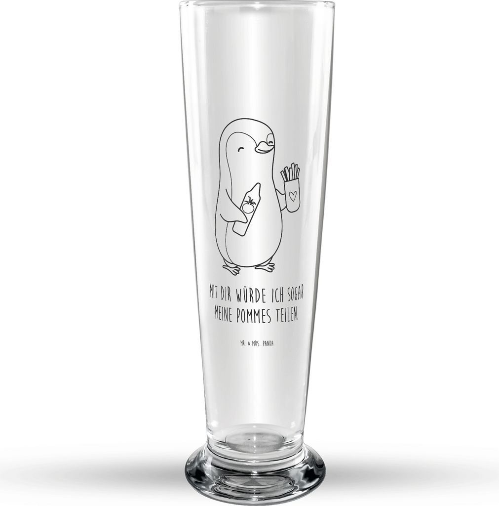Mr. & Mrs. Panda Bierglas Pinguin Pommes - Transparent - Geschenk, für Partner, Freundin, Bierbecher, Glasbecher, Bier Glas, Trinkglas, Hochzeitst...