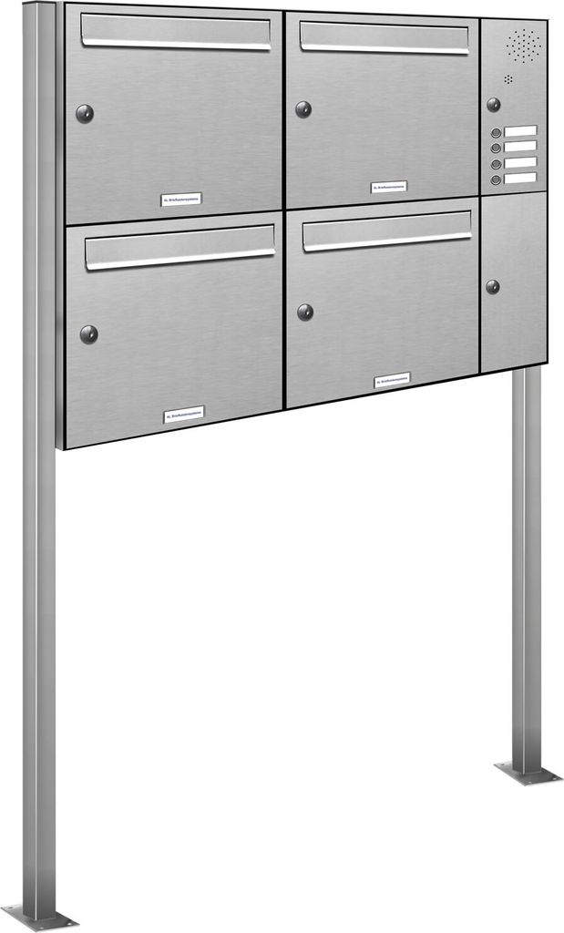 4er V2A Edelstahl Briefkasten Standanlage Freistehend mit Klingel