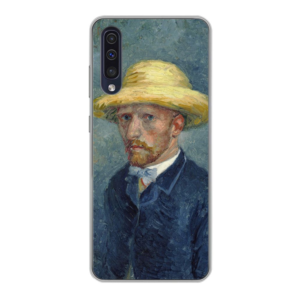MuchoWow Handyhülle Schutzhülle Hülle für Samsung Galaxy A30s Selbstbildnis mit Hut - Vincent van Gogh Silikon Softcase Handy Hülle - Karten...