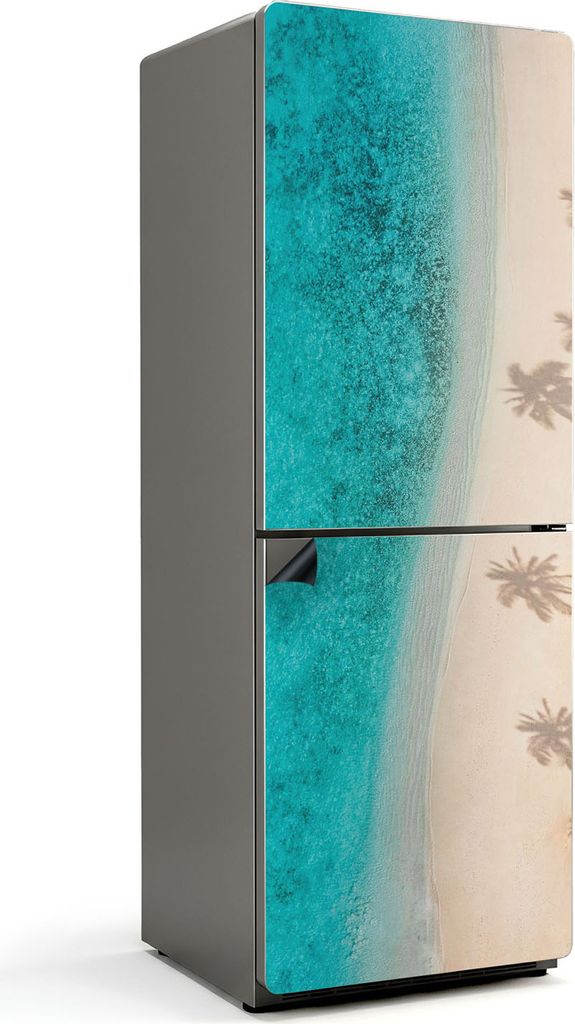 Strand mit Palmenschatten – Magnetische Kühlschrank Abdeckung – Dekorfolie magnetisch Küche – Kühlschrank Magnet Deko – selbstklebende M...