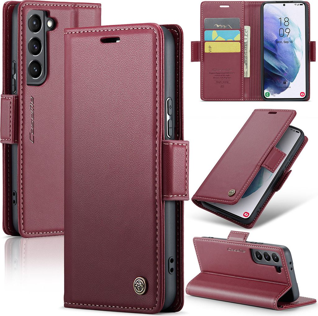 Galaxy S21 5G Hülle, Leder Brieftasche Kartenfach Schutzhülle mit Standfunktion für Samsung Galaxy S21 5G Rot