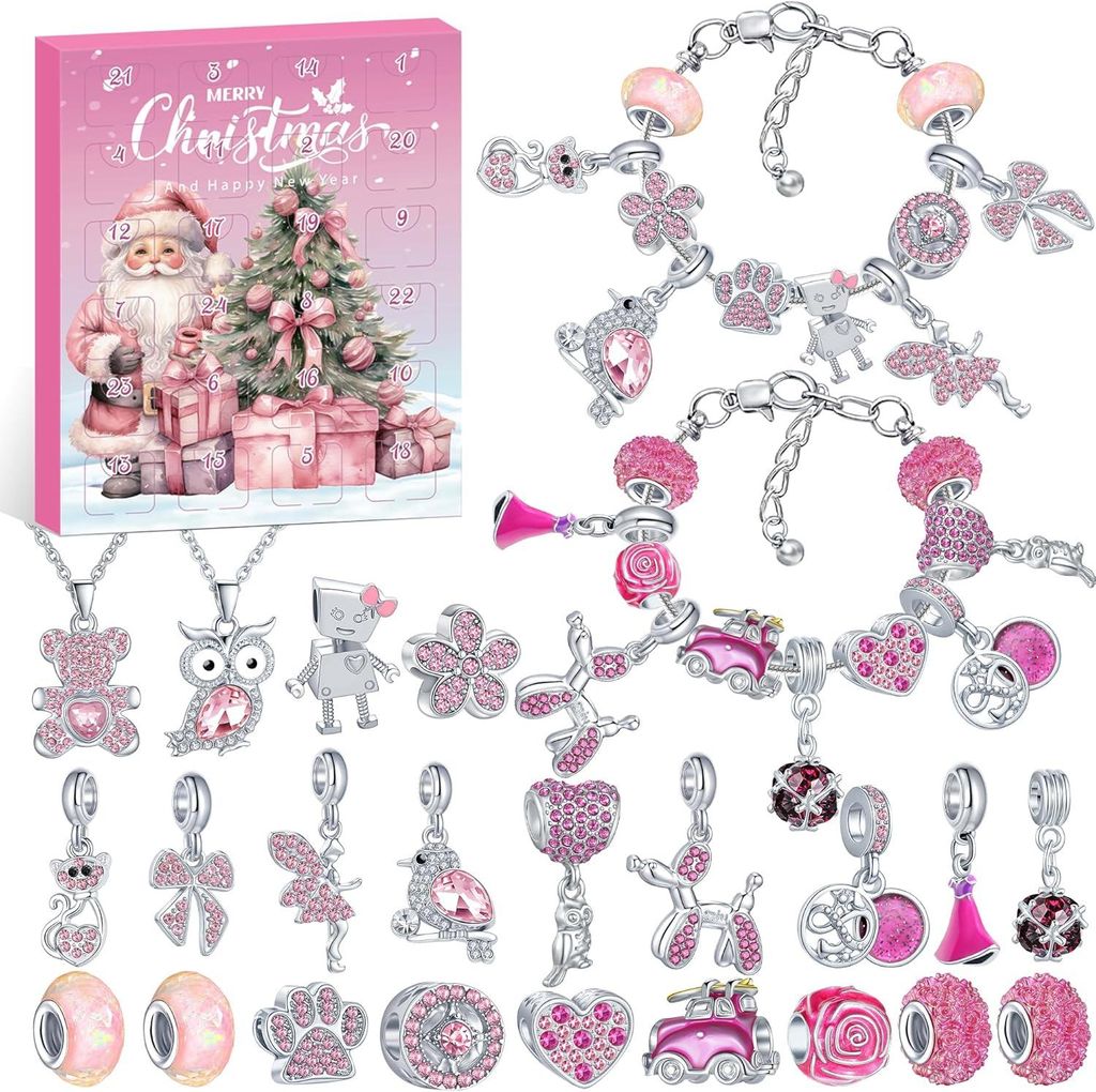 Adventskalender Weihnachtskalender Schmuck Armband Halsketten, 24 Füllung Adventskalender Schmuck Basteln Mädchen, Weihnachten Geschenke für Kinder
