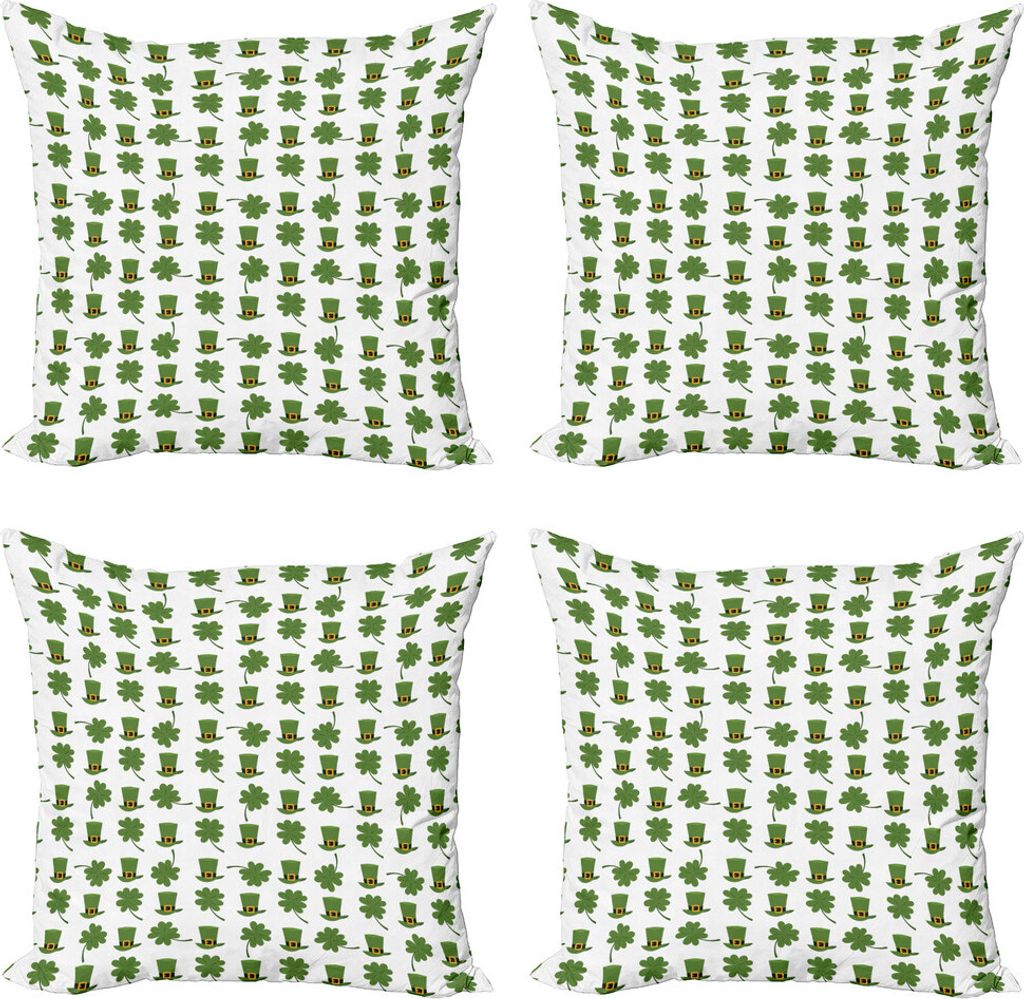 ABAKUHAUS Kleeblatt Kissenbezug Set (4 Stück), Kobold-Hut und Shamrock, Moderner Doppelseitiger Digitaldruck, 45 cm x 45 cm, Olivgrün blasses Orange