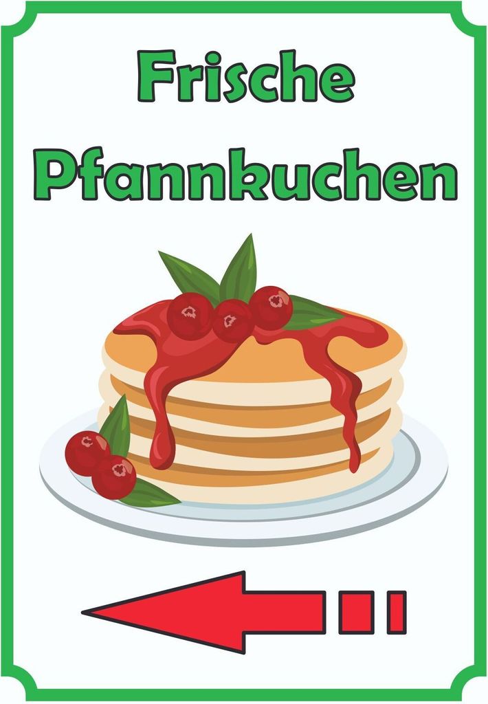 Frische Pfannkuchen Schild Hochkant mit Pfeil links A6 Rückseite selbstklebend