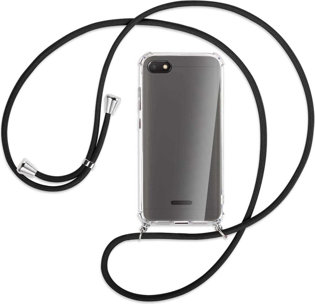 Handykette Backcover-Schutzhülle mit Band (Metall silberfarben) für Xiaomi Redmi 6A - schwarz
