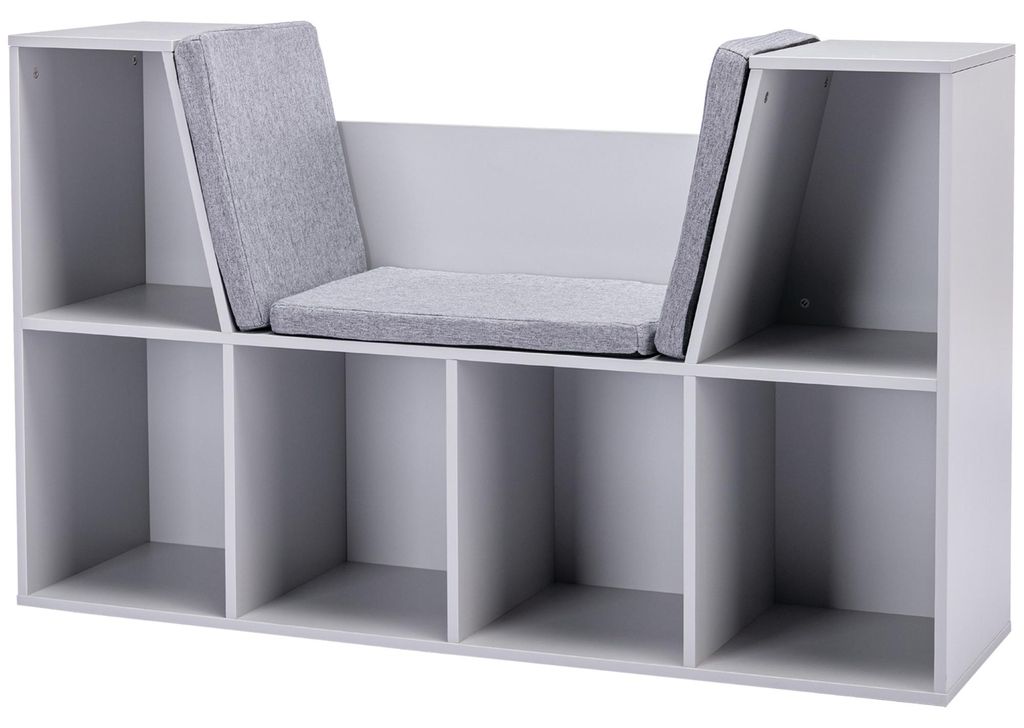 HOMCOM Kinderboekenrek 2-in-1, hoekmodel met 6 vakken, Productafbeelding 