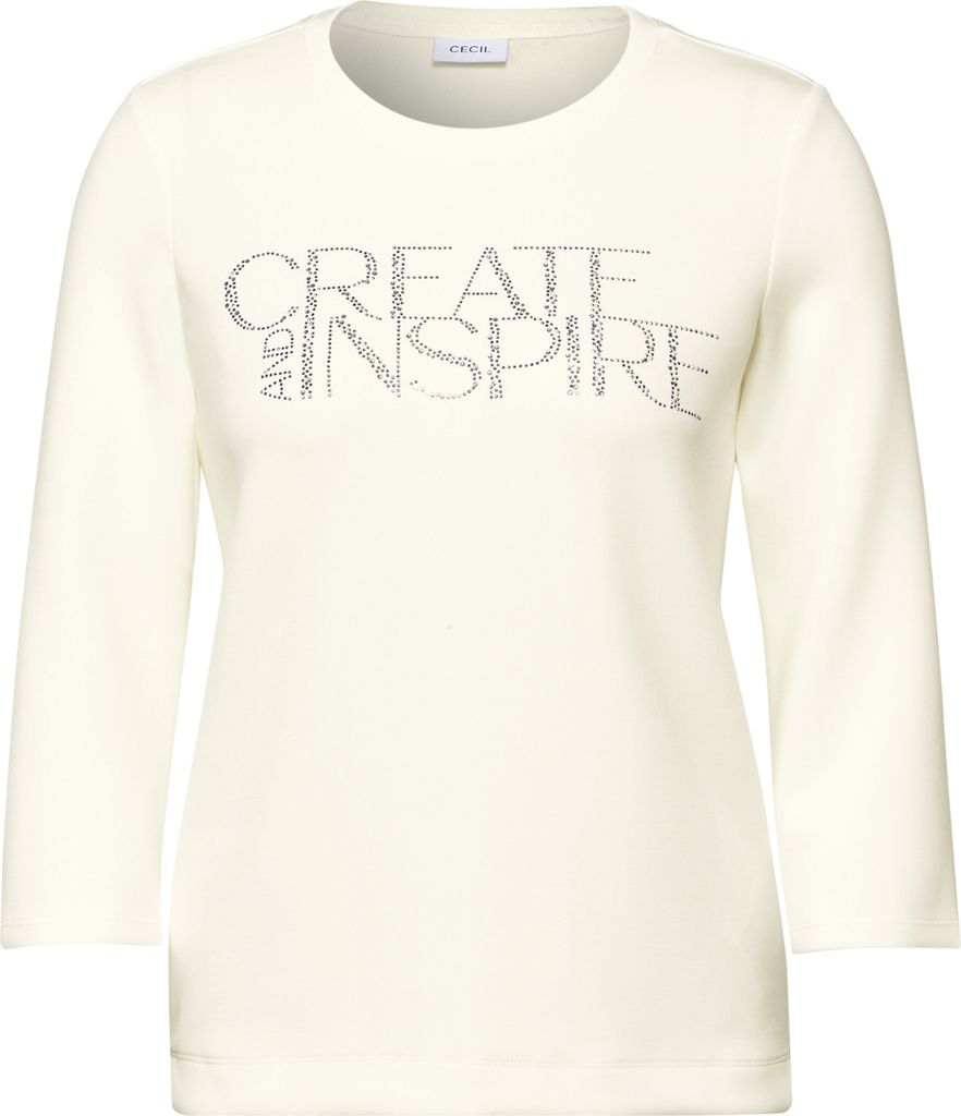 CECIL 3/4 Shirt 'Softes Shirt mit Wording', B322607, vanilla white, Gr. XXL