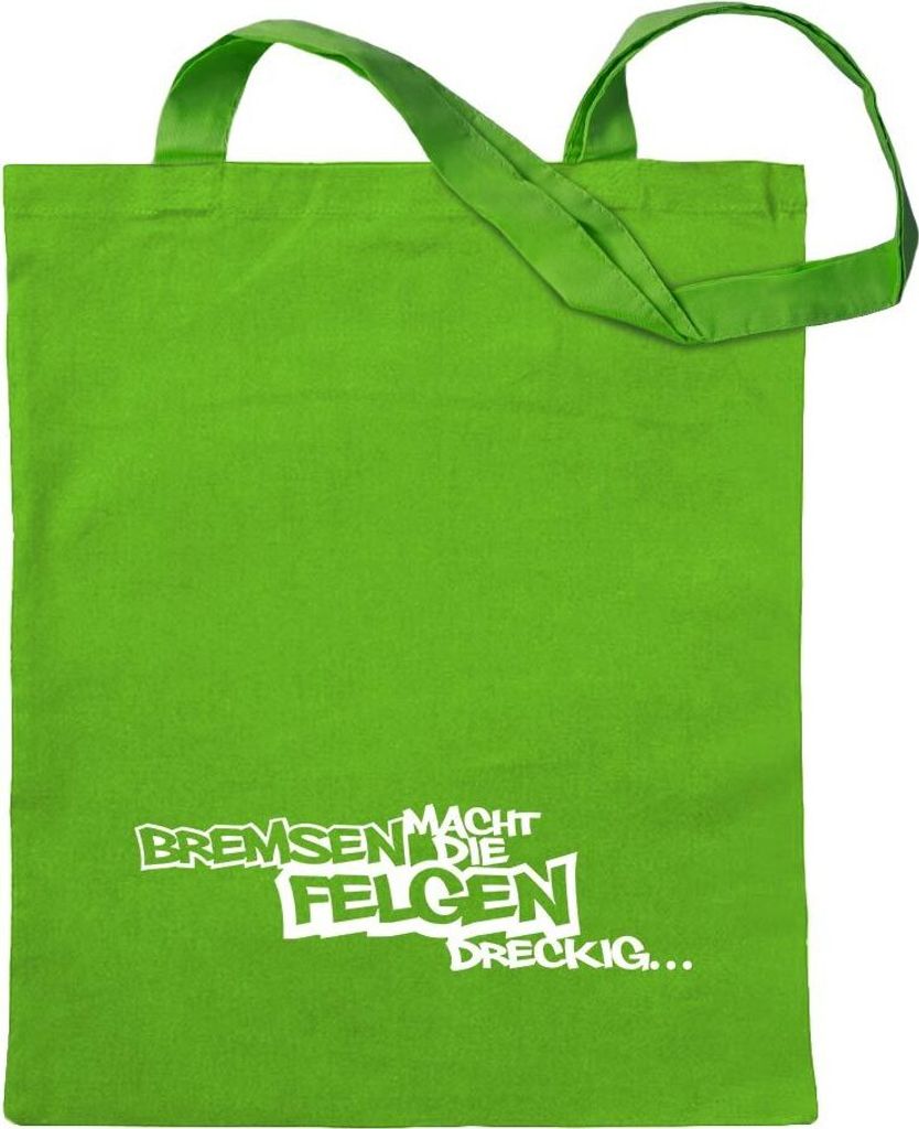 Kiwistar - Baumwolltasche - hellgrün - Bremsen Macht die Felgen dreckig - Tragetasche Stoffbeutel Umhängetasche Langer Henkel