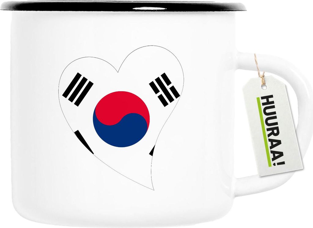 Huuraa Emaille Tasse Südkorea Flagge Herz 300ml Vintage Campingbecher Geschenkidee