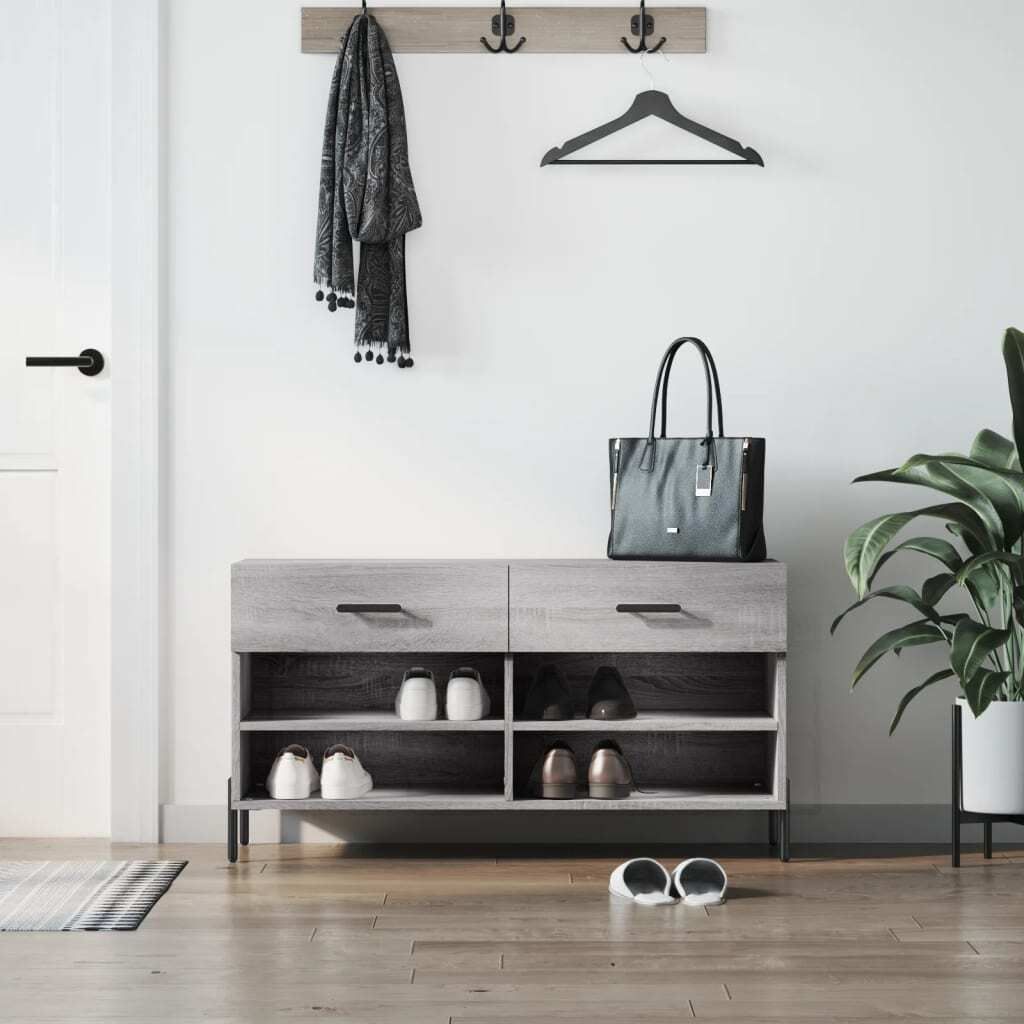vidaXL Schuhbank Grau Sonoma 102x35x55 cm Holzwerkstoff - Schuhbank - Schuhbänke - Sitzbank Mit Stauraum - Schuhregal