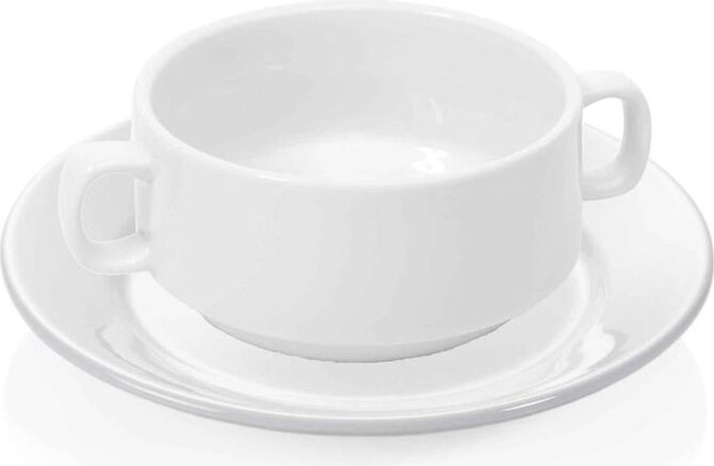18x Suppentasse mit Henkelgriffen + Untertasse 260 ml, weiß, Porzellan
