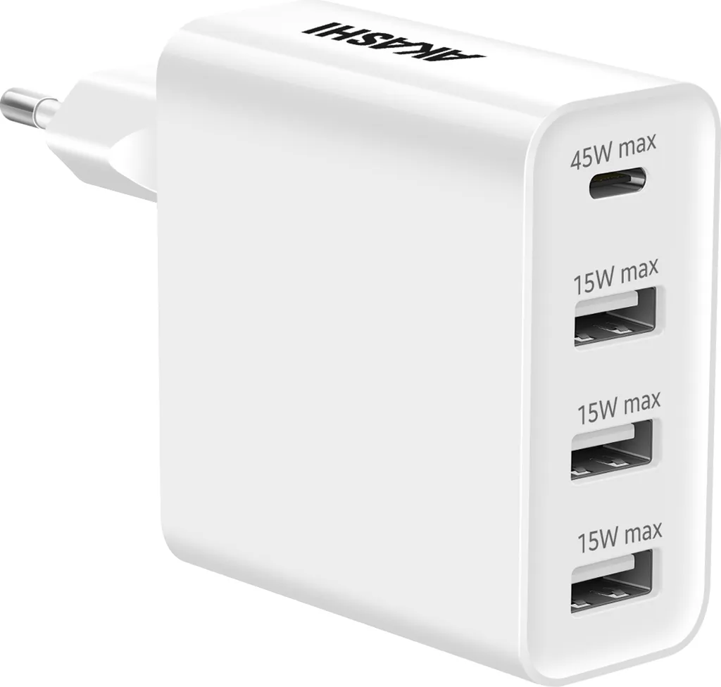 Akashi ALTACPD31USB45W: Caricatore Multiplo 45W USB-C e 3x USB-A Bianco