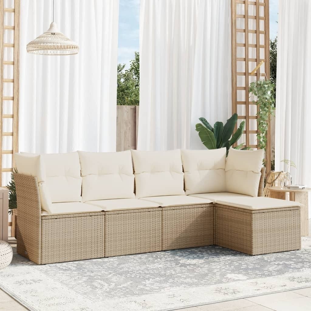 Maison Exclusive - 5-tlg. Garten-Sofagarnitur mit Kissen Beige Poly Rattan